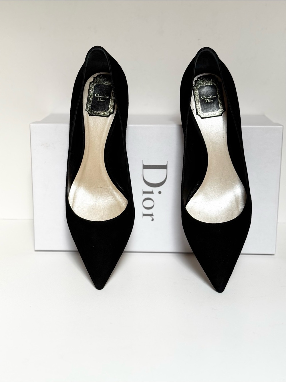 Dior Cherie Pointy Toes Black Suede Kitten Heels Pumps Size 9